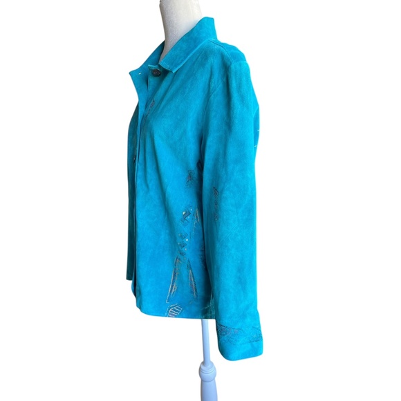 Vintage Genuine Suede Leather Turquoise Southwestern Jacket Chicos Sz 1 - Picture 4 of 6